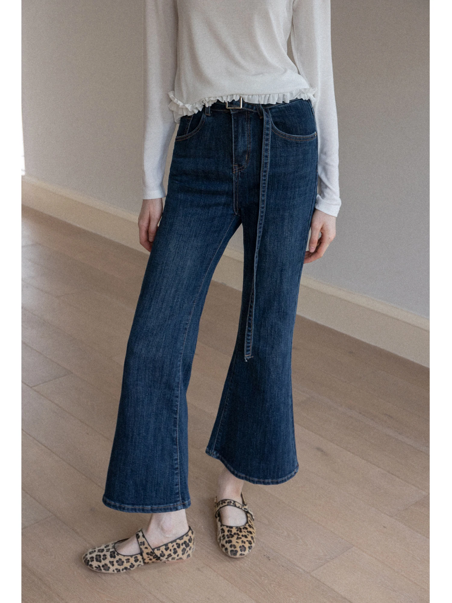 

Джинсы-клеш с высокой талией EGGKA в винтажном стиле, повседневные, простые, для города, длинные брюки из смесового хлопка, удобная посадка