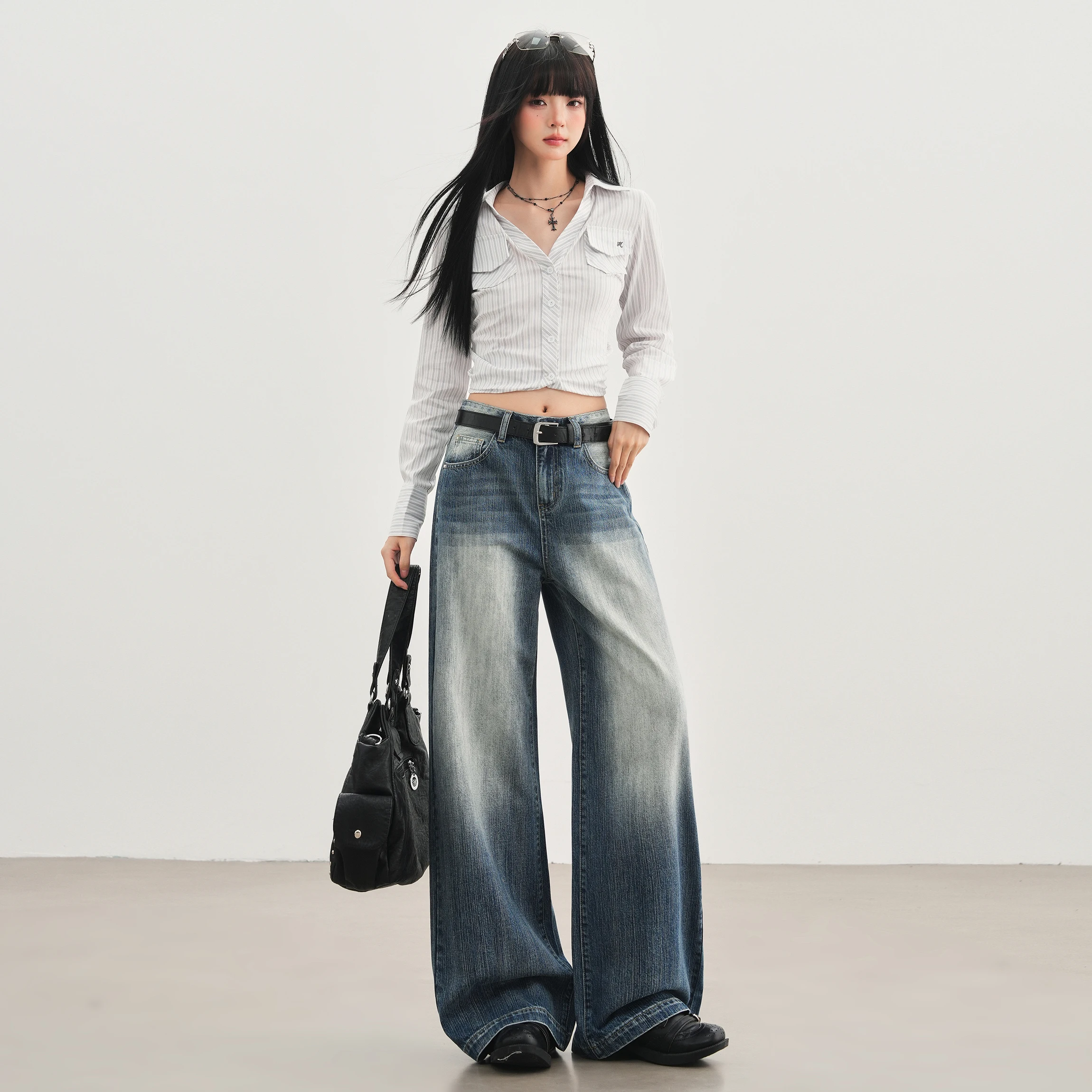 Fashion Korean High Street Street Style INS Straight Leg Slimming Versatile Wide Leg Floor Length Pants Jeans 2025