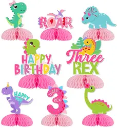 Pink Dinosaur Honeycomb Centerpieces Little Dino Three Rex Roar Birthday Table Decor Girls Three Rex 3rd Birthday Party Supplies