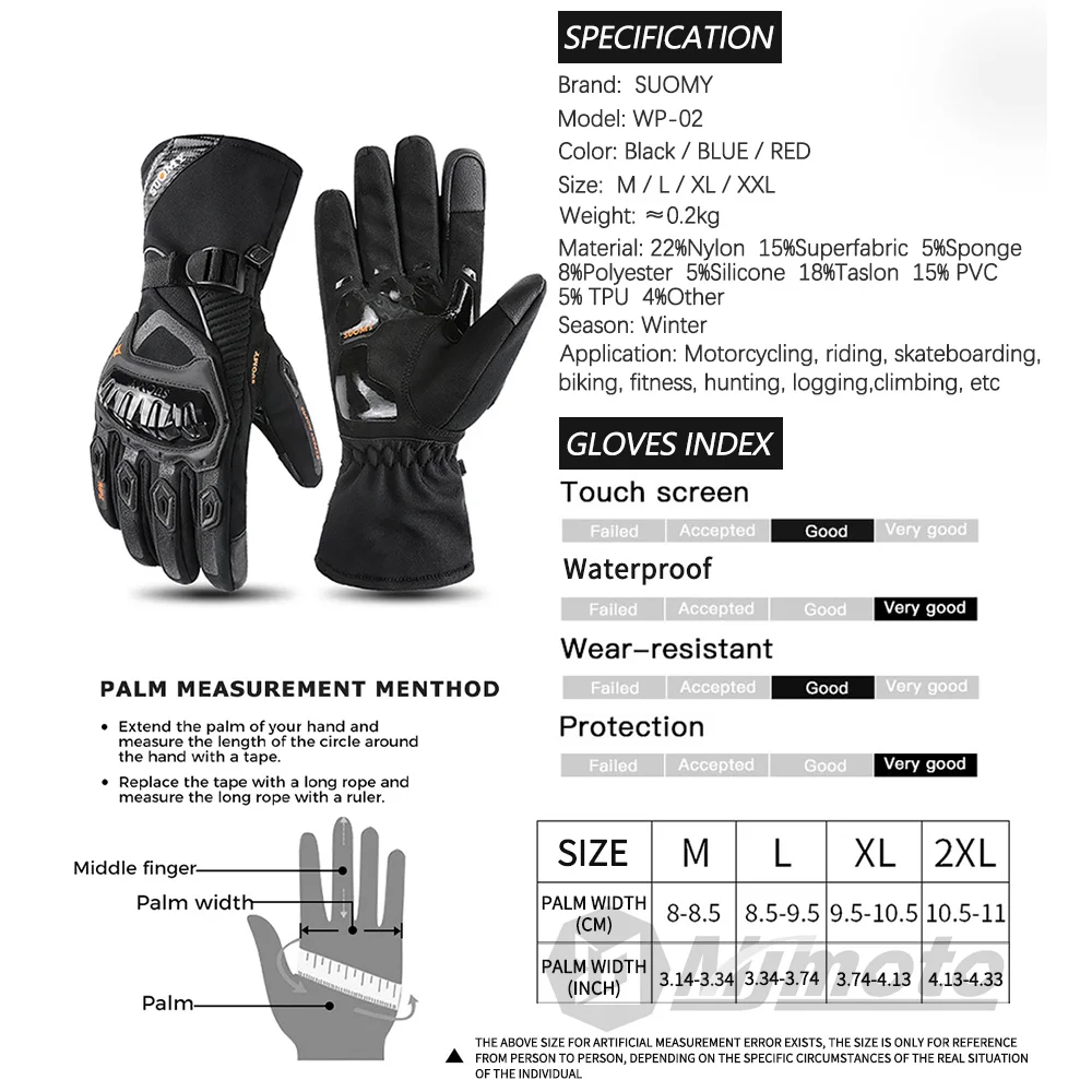 Suomy Waterproof Motorcycle Gloves Winter Keep Warm Men Women Motocross Motorbike Racing Riding Glove Touch Sceen Guantes Moto