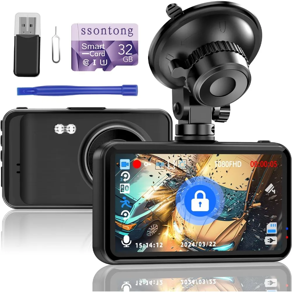 

Dash Cam, Dash Camera for Cars 1080P FHD Dashcam DVR Car Camera Dash Cam Front W/ 32GB Card,Night Vision,170°Wide Angle 3”IPS Sc