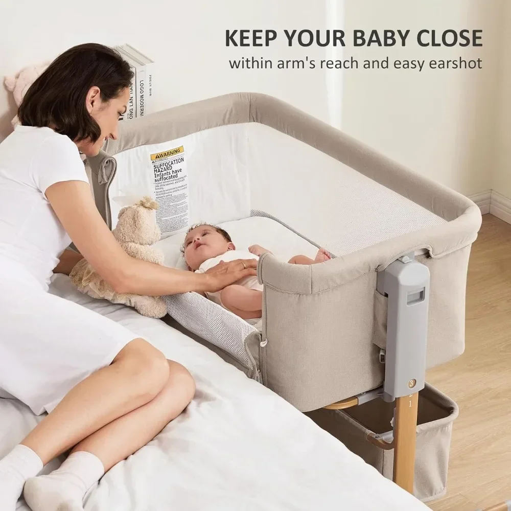3 in 1 Baby Bassinet, Rocking Bassinet, Bedside Bassinet, 6-Height Adjustable, Bassinet Bedside Sleeper, Bedside Bassient for Ba
