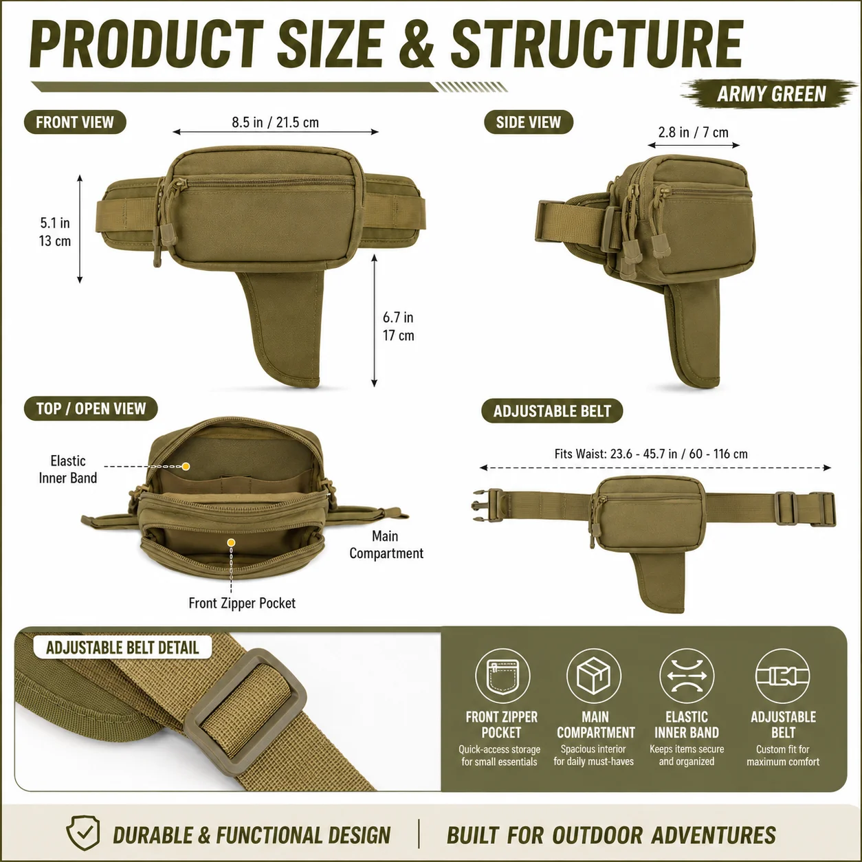 Camouflage Tactical Waist Pack Outdoor Molle Assault Combat Bag Utility Pouch EDC Organizer for Hiking Camping Trekking Travel