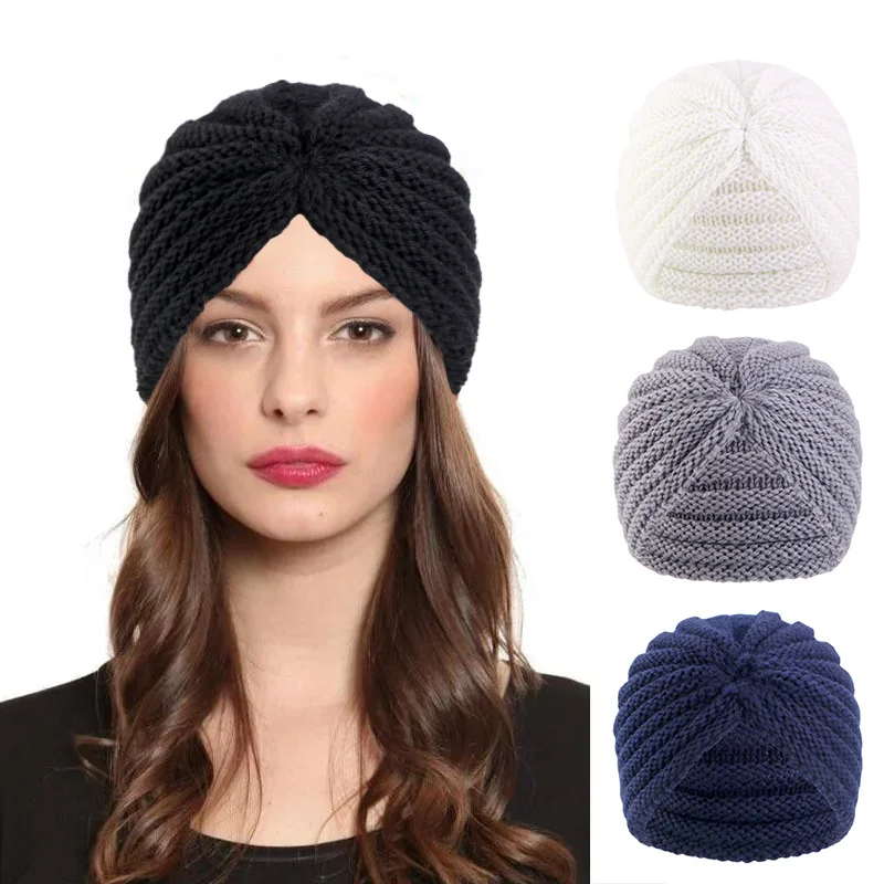 Autumn Winter Classic Knitted Turban Hats Thick Coldproof Knit Hats Headwrap Warm Beanies Chemo Cap Bonnet For Women Ladies