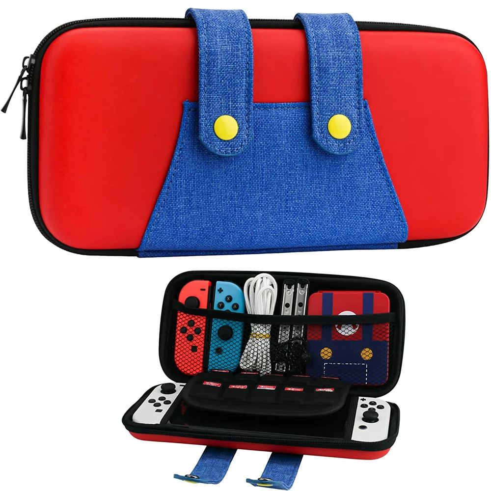 EVA-Aufbewahrungsschalter-Hülle, kompatibel mit Nintendo Switch/OLED, niedliche tragbare Switch-Tragetasche mit 10 Spielhaltern für Mario – Detail 10
