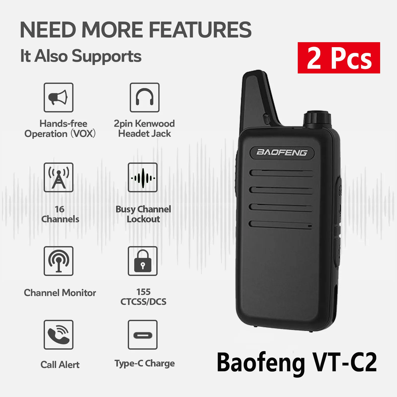 2Pcs Baofeng VT-C2 … - image