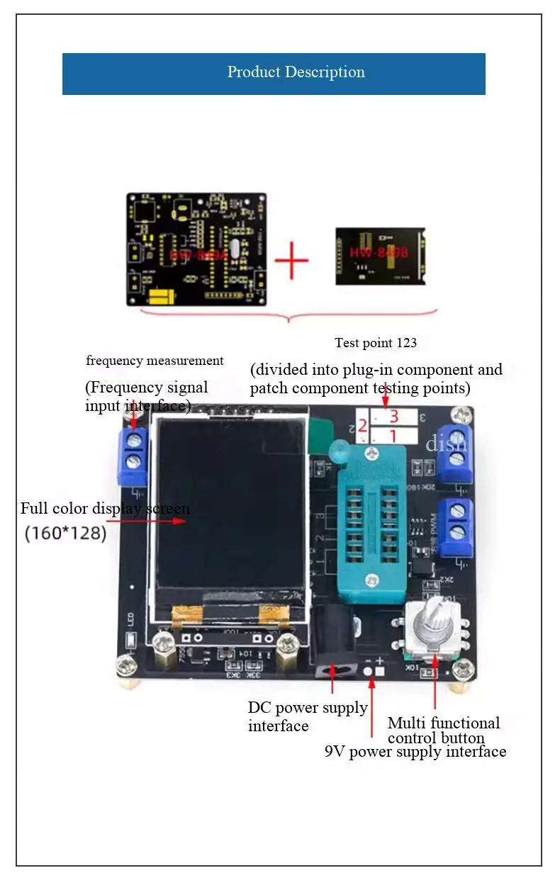 GM328A Transistortester, Frequenztester, PWM-Rechteckwellen-LCR-Messgerät, Voltmeter, Vollfarbiger Bildschirm mit Grafikanzeige – Detail 4