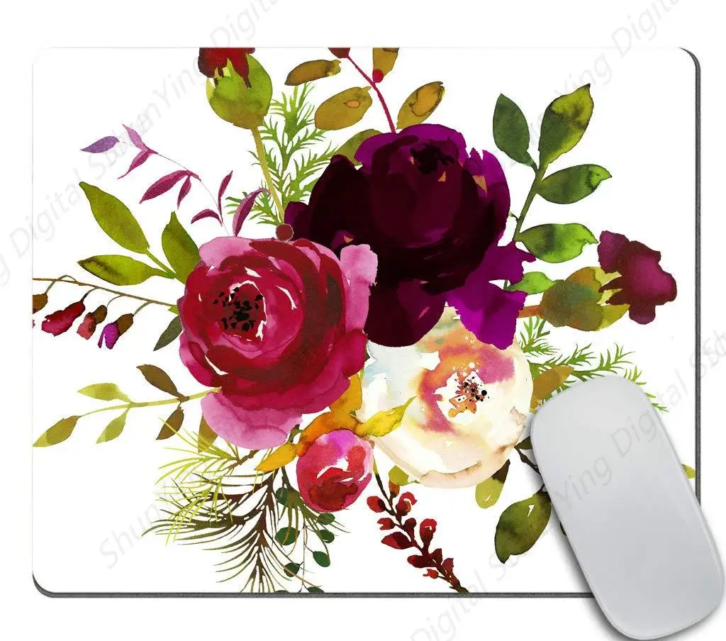 Mouse Pad Watercolor Bohemian Burgundy Red And White Anti Slip Rubber Gaming Mouse Pad Computer Laptop 25*30cm