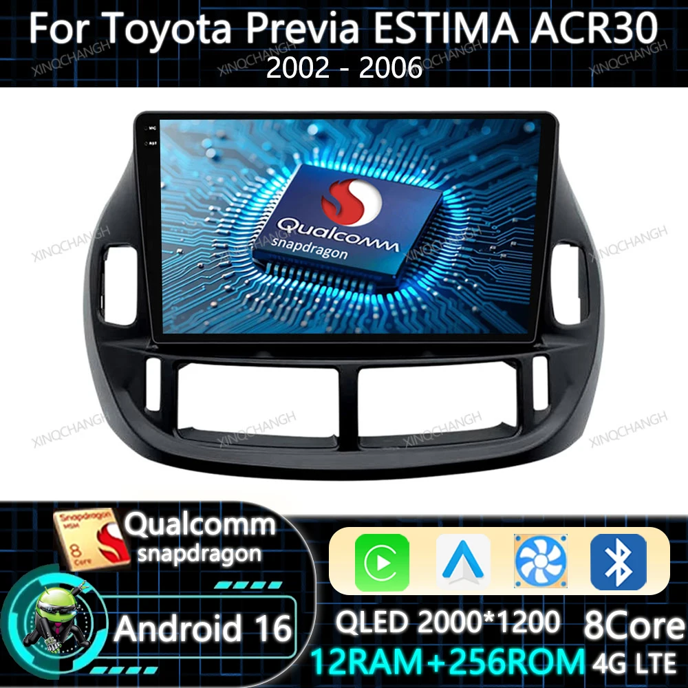 Android 16 Car Radio Carplay Auto For Toyota Previa ESTIMA ACR30 Tarago 2002 - 2006 Multimedia Video Player Navigation Head Unit