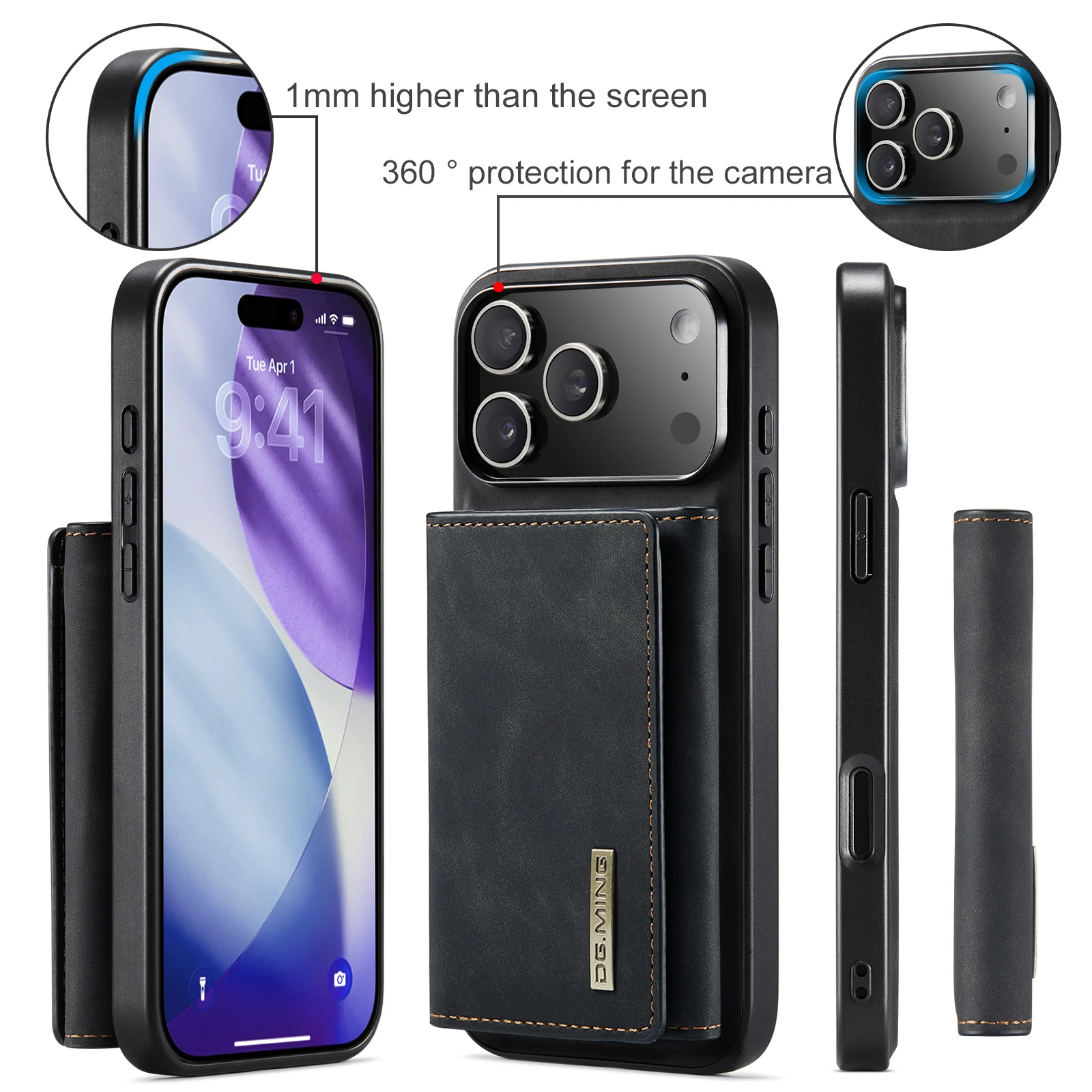 

Для iPhone 17 Air 16 15 14 Plus 13 12 11 Pro Max XS XR чехол для телефона 2 в 1, съемный держатель для карт-кошелька, магнитный кожаный чехол