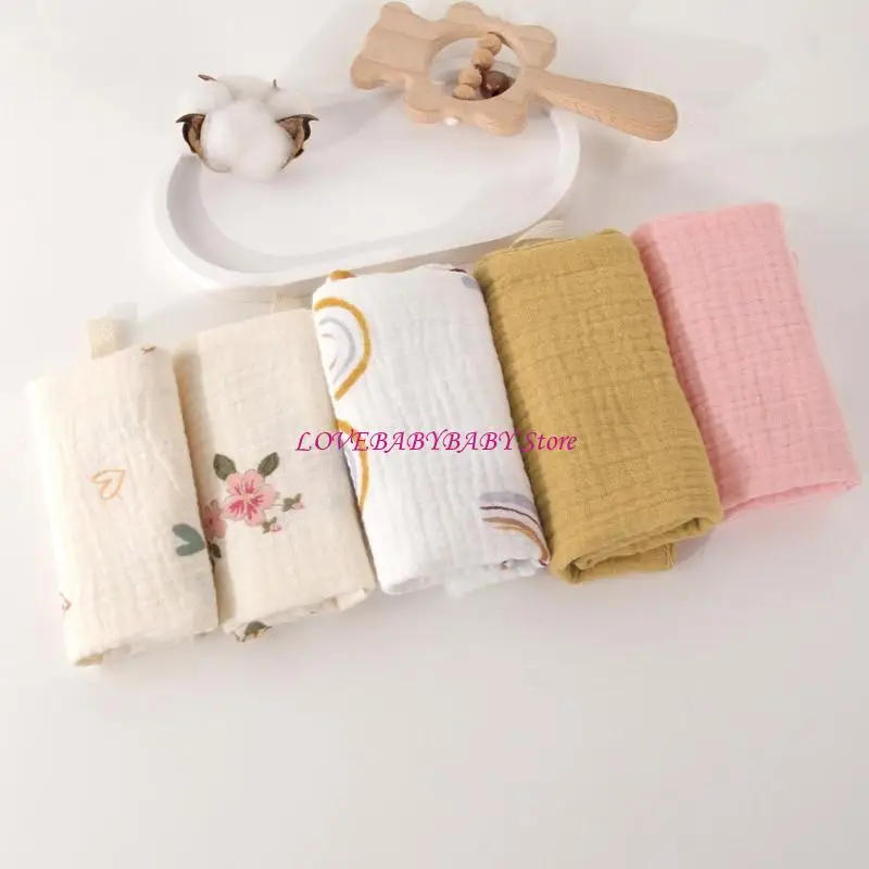 Pack of 5pcs Soft Baby Washcloths Cotton Newborns Bath Towels Drooling Bibs Set 4XBC