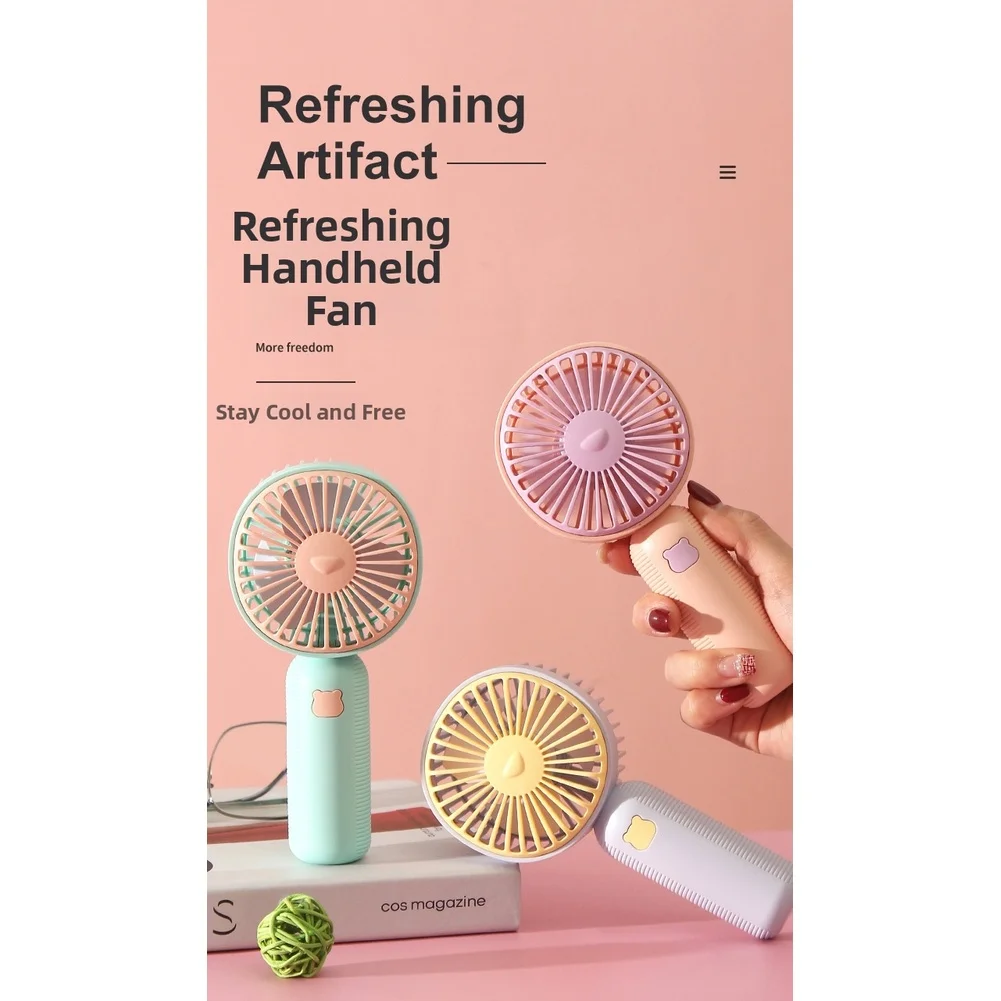USB Rechargeable Handheld Fan 400mAh For Battery Portable For Mini Desktop Cooler Quiet Low Noise For Home Office Travel Plastic
