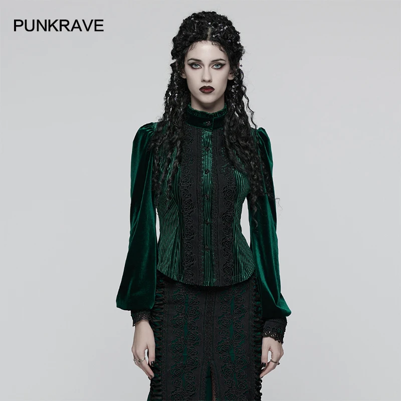 PUNK RAVE Damen Daily Goth Verschiedene Stoffe Gespleißt Schlank Stilvolles Hemd Rose Spitze Elegante Tops Retro Bluse 3 Farben