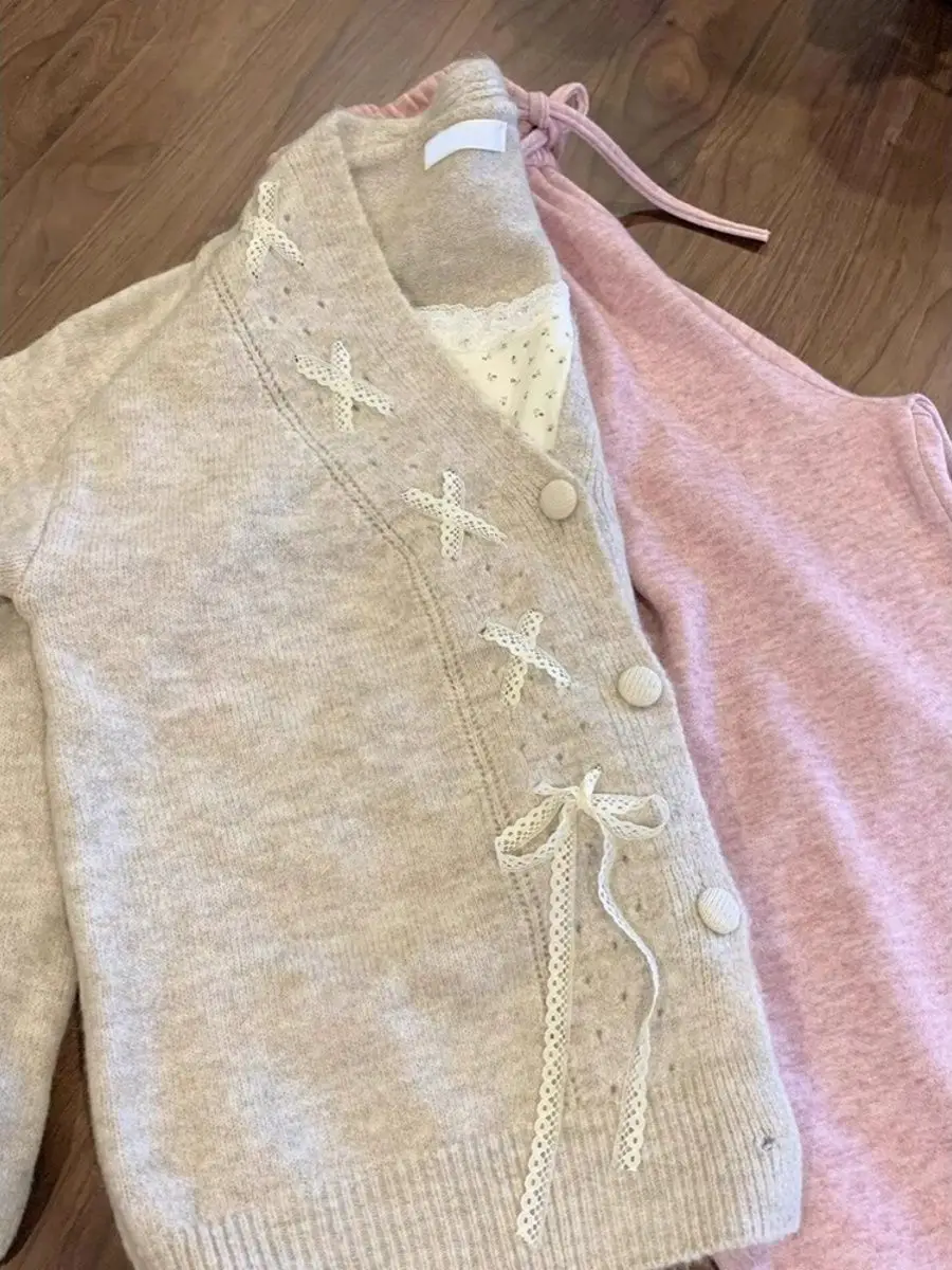 Cardigan aperto con corda con nodo in pizzo Maglione lavorato a maglia V-Ne allentato da donna Jaet Sweet Lazy Sle Nuovo autunno 2025 Faion