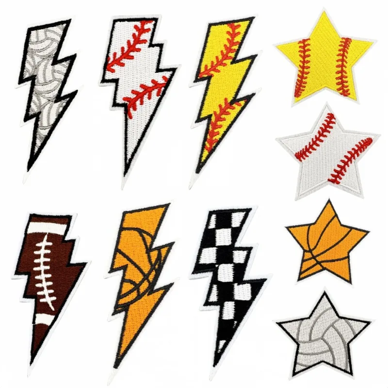 

Lightning Star Basketball Baseball Iron-on Sew Embroidery Badge Patches DIY T-shirt Hat Backpack Clothing Appliques Sticker