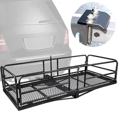 Foldable Cargo Carrier Basket Rack Tray Cart 152*63*35CM Heavy Duty 500lbs Folding Car Rear 2inch Receiver Luggage Hitch Mounted