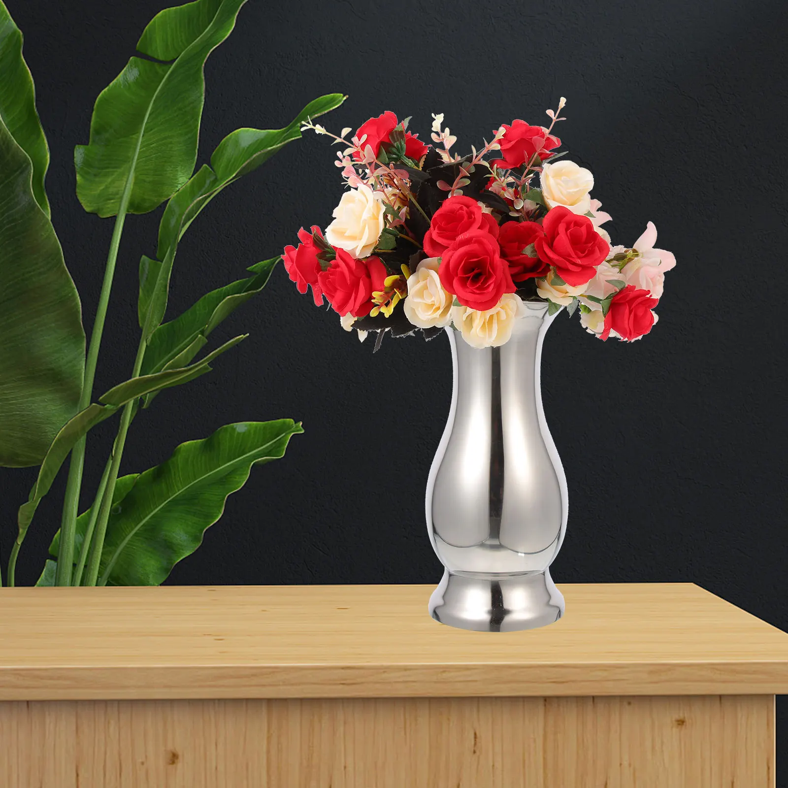 

Stainless Steel Vase Clear Silver Decorative Flower Home Centerpieces Wedding Tabletop Ornament Metal Vase for Desk Bookshelf