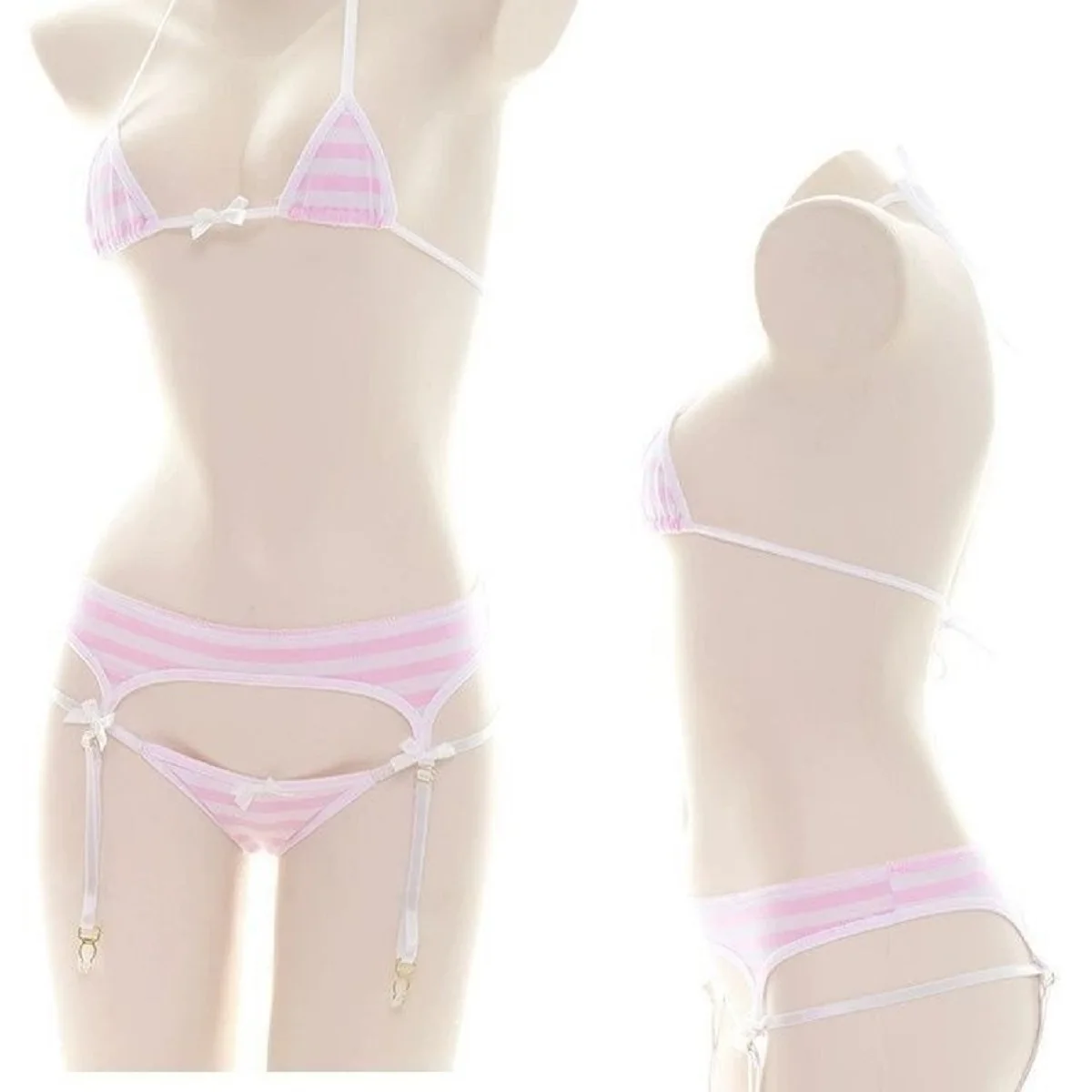 3 Pcs Japanese  Girl Cosplay Bra Panties Set Women Sexy Lingerie Underwear Intimates Kawaii Lolita Striped Cute Nightwear Outfit