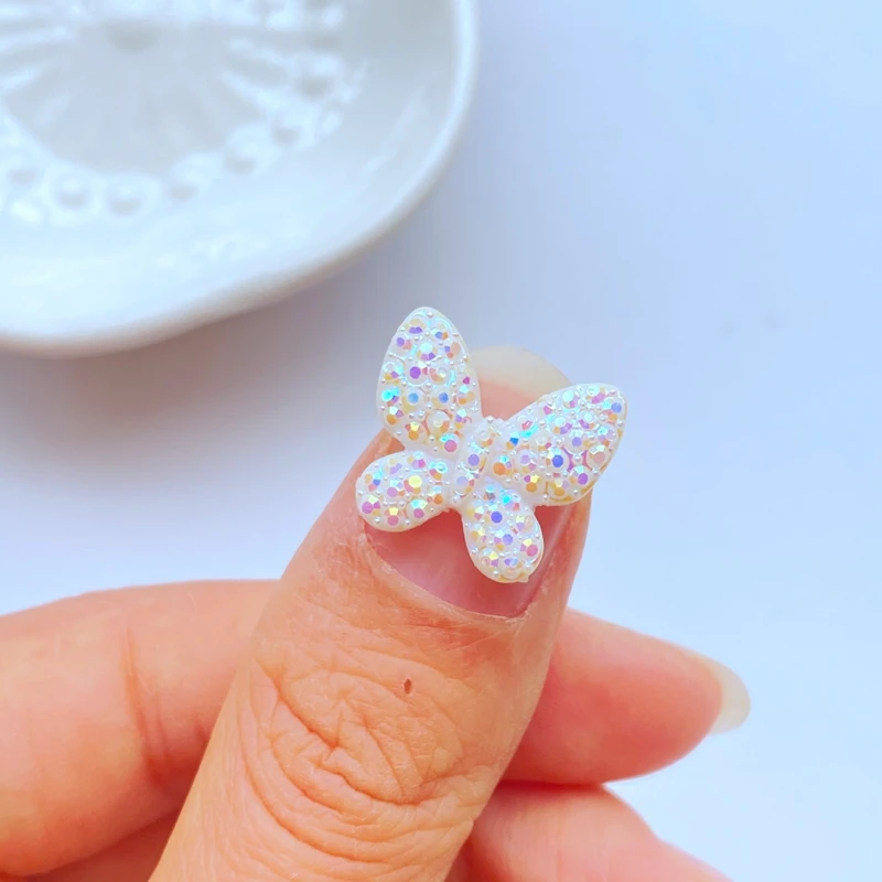 50Pcs New Cute Mini 14*15mm Shiny Butterfly Flat Back Resin Nail Enhancement Jewelry Craft Decoration Accessorie