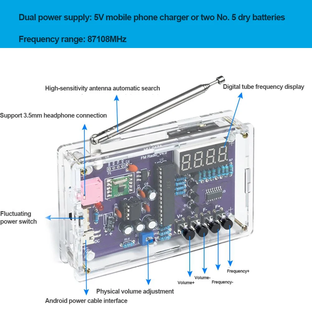 RDA5807S modulo ricevitore Radio Kit fai da te circuito semplice Display tubo digitale di buona qualità del suono 1 Kit con custodia