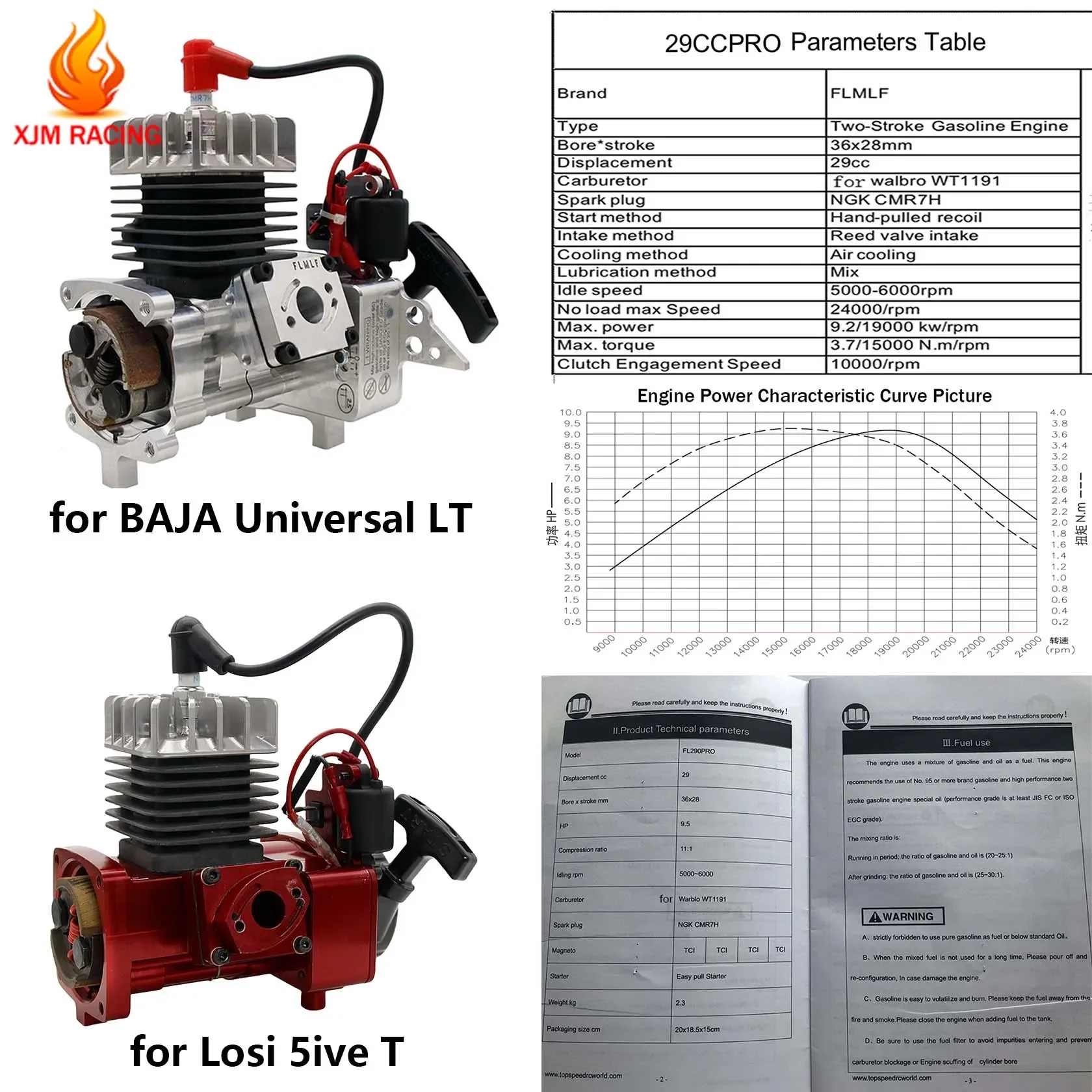 Dwusuwowy 4-śrubowy silnik kontaktronowy CNC 9.5HP Competition 29CC PRO do części samochodowych 1/5 HPI ROFUN ROVAN KM BAJA LOSI 5IVE T Rc