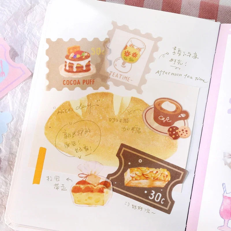30pcs "Tea Time" Light-colored Retro Seal Food Stickers Japanese Teahouse Pattern Handbook Collage  Kawaii Stickers