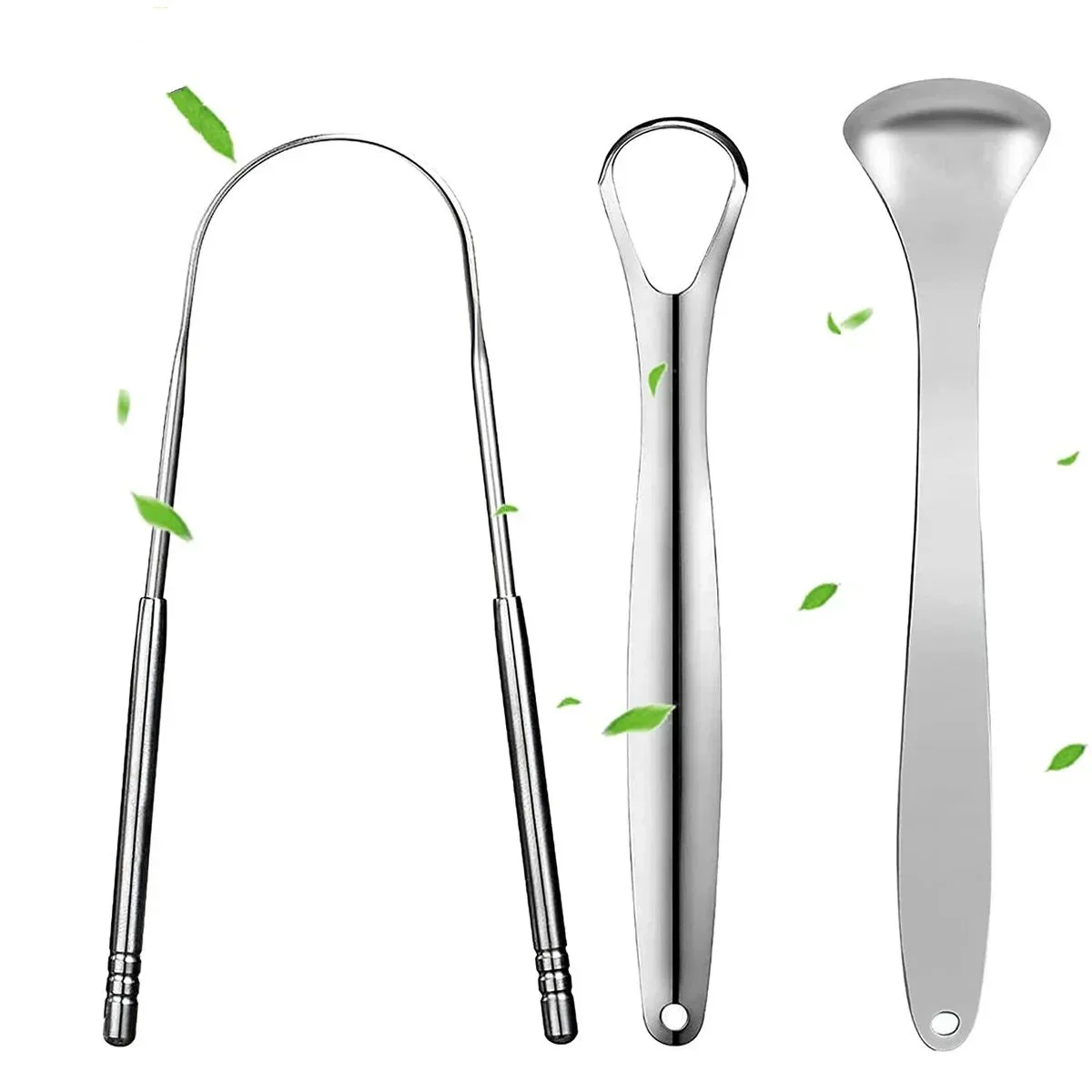 3Pcs Stainless Steel Tongue Scraper Portable Oral Cleaning Tool For Adults Kids Household Daily Mouth Care Accessory