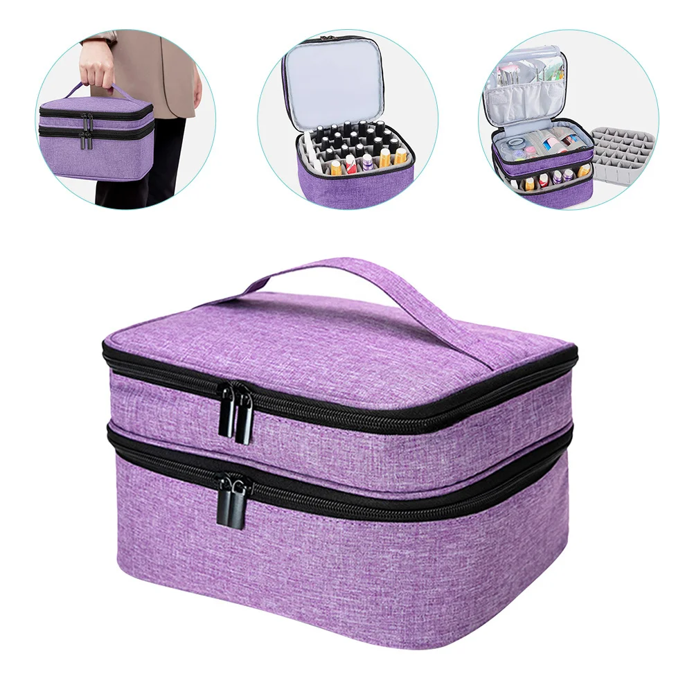 Sac de rangement de vernis à ongles Double couche, pochette de rangement d'huile essentielle Portable de grande capacité pour cosmétiques et outils de maquillage voyage