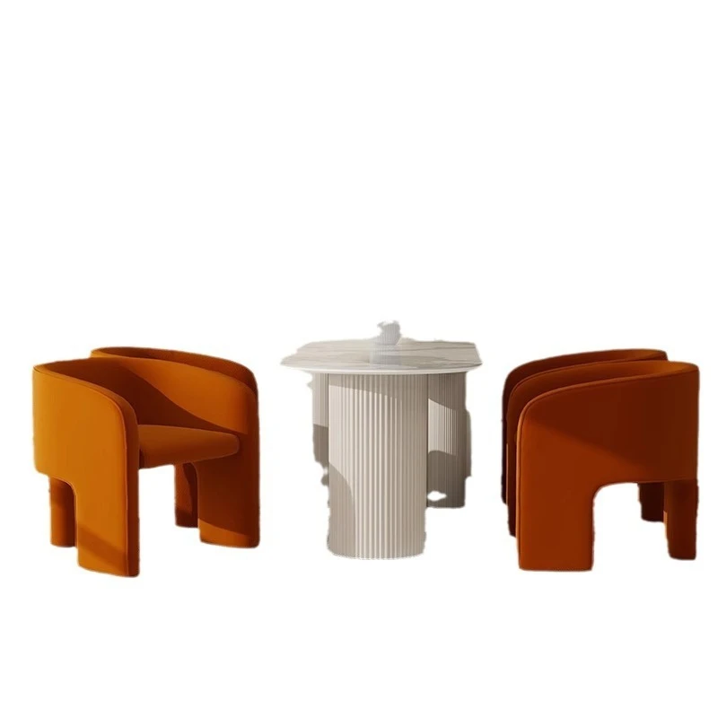 

modern minimalist wabi-sabi style home rock slab dining table French cream style oval dining table and chairs solid wood