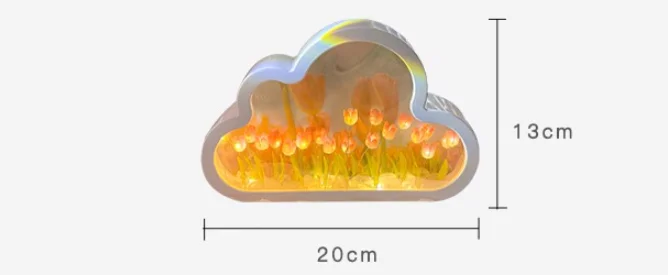 Lámpara de noche de tulipanes de nube de Material DIY, Espejos decorativos, marco de fotos, luces de mesa LED, escritorio creativo coreano, Bedro