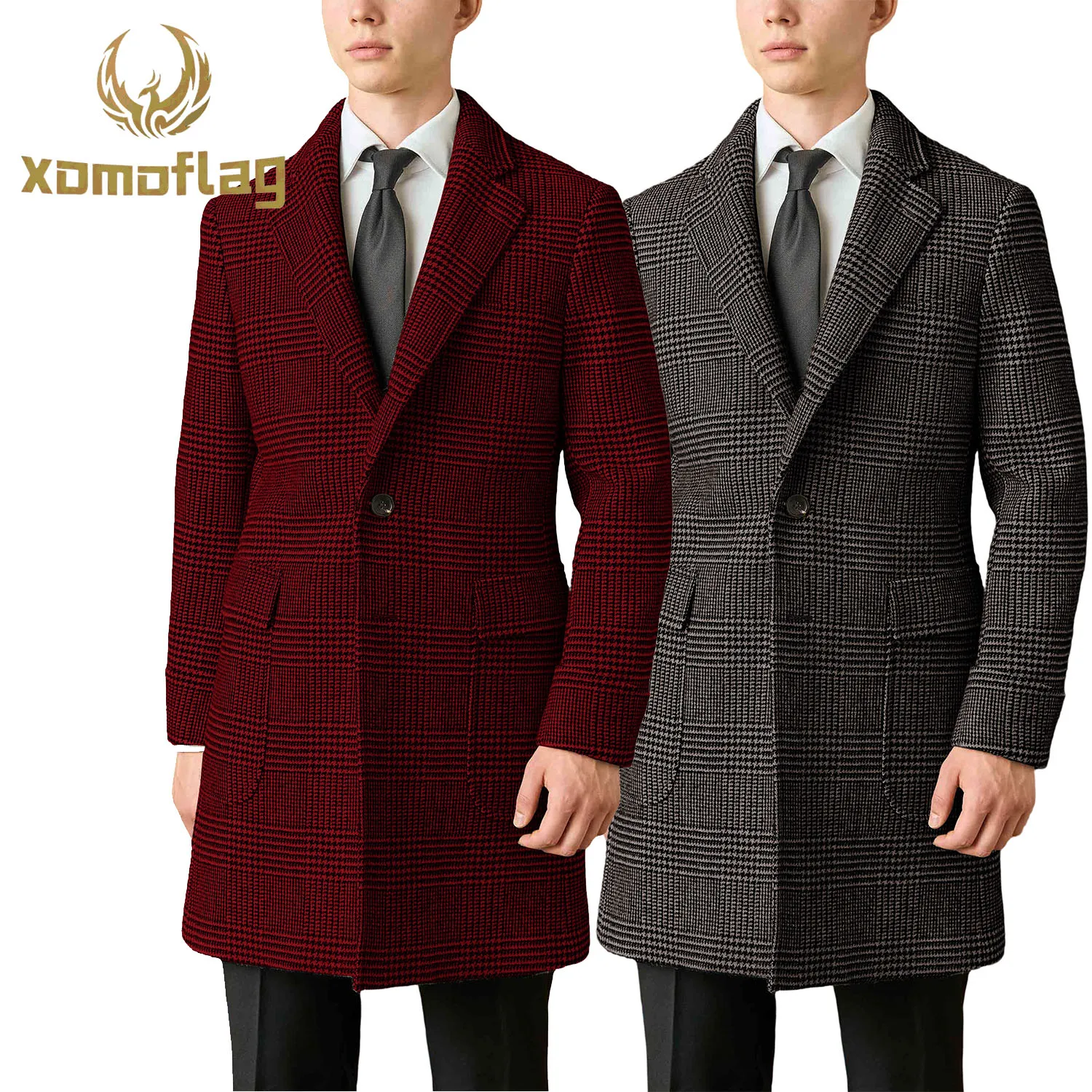 

Men's Plaid Woolen Overcoat Jacket Autumn Winter Tweed Thick Trench Coat Customized Business Formal Casual Wear Blazers
