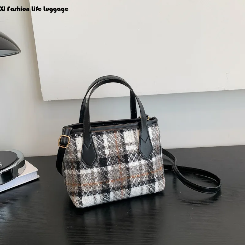 

XJ Handbag plaid small square bag popular autumn and winter new style trendy western-style simple women's shoulder crossbody bag