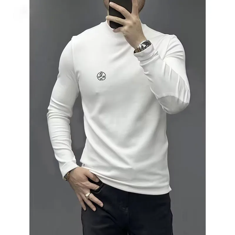 캠핑용품2024Golf new luxury long sleeved fashionable casual round neck windproof shirt autumn golf suit men\'s Korean style golf velv