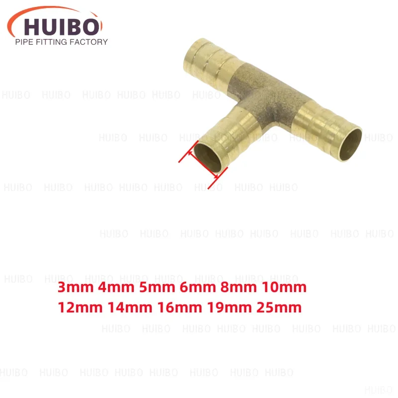 Brass Splicer Pipe Fitting T Shape 3 Way Hose Barb 4 6 8 10 12 16mm Copper Barbed Connector Joint Air Water Oil Coupler Adapter