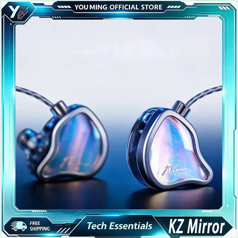 KZ Mirror Wired In‑Ear Monitor Glossy Transparent Shell Hi‑Fi IEM Detachable Cable Ergonomic Earhook For Audiophile Listening