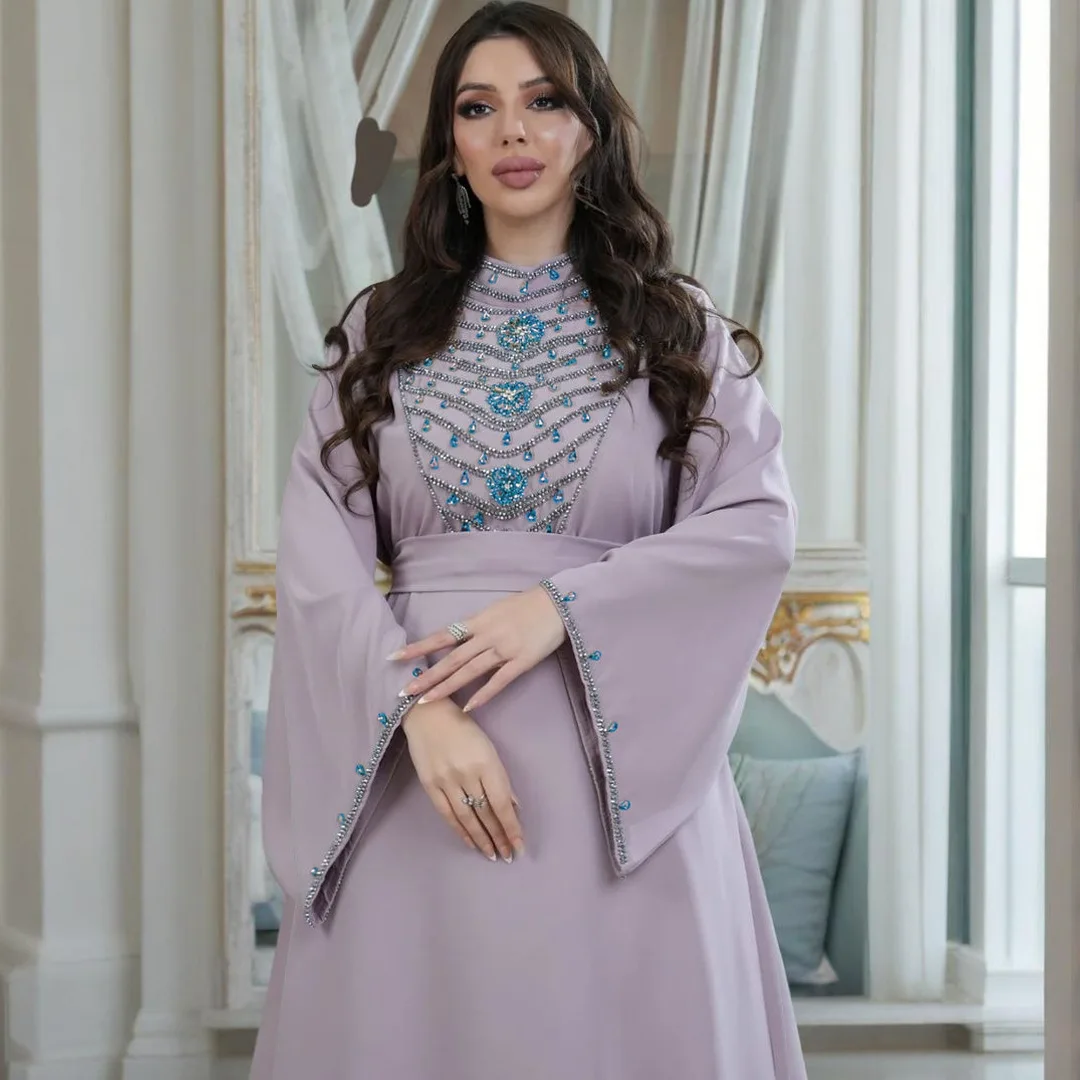 

Luxury Abaya Diamonds Muslim Elegant Women Dress Caftan Moroccan Dubai Kaftan Gown Evening Party Eid Djellaba Vestidos Jalabiya