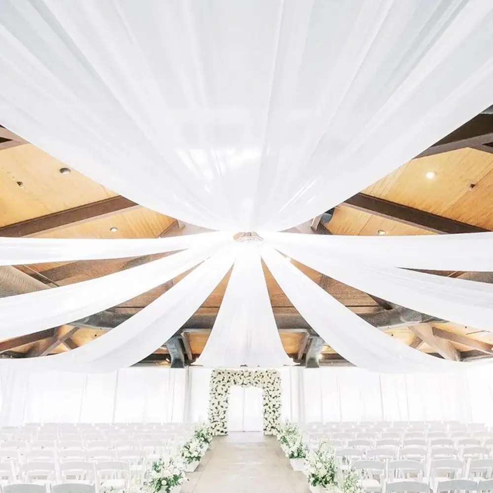 

6 панелей тюлевых драпировок для потолка или свадебных торжеств, 5х30 футов, очень длинные белые прозрачные занавески для фотозон, декоративные шторы для палаток или свадеб