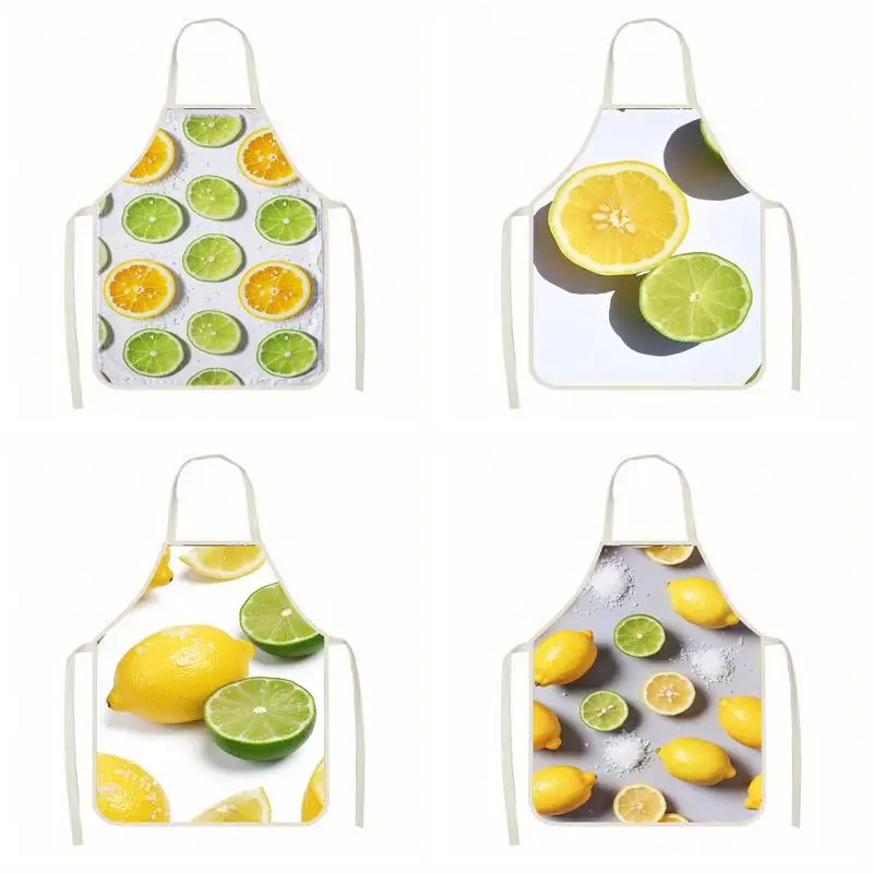 Fresh Lemon Lime Orange Fruit Pattern Kitchen Apron Linen Cooking Bibs Multi Sizes For Chef