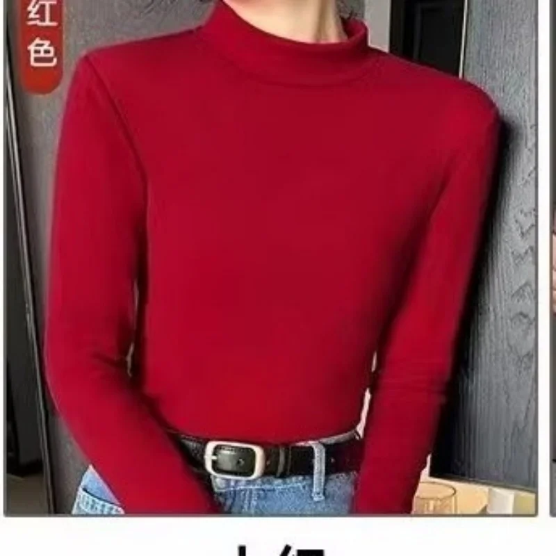German velvet semi high neck base shirt for women, worn for autumn and winter 2026, new long sleeved t-shirt for slimming and wa