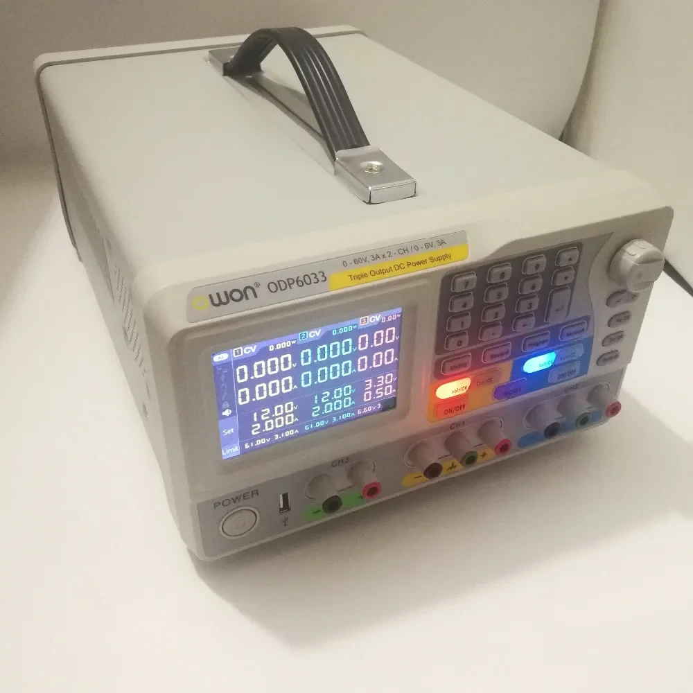 Saída tripla OWON ODP6033 com fonte de alimentação DC programável de 2 canais 0-60V/3A e 0-6V/3A