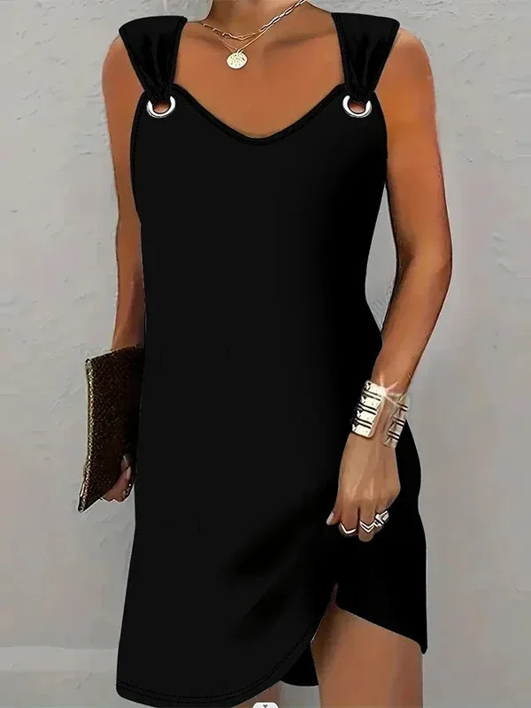 Women's Fashionable Casual Solid Color Suspender Dress Sleeveless Summer Comfortable Skirt fashion sweet mini dress tops Q2B7