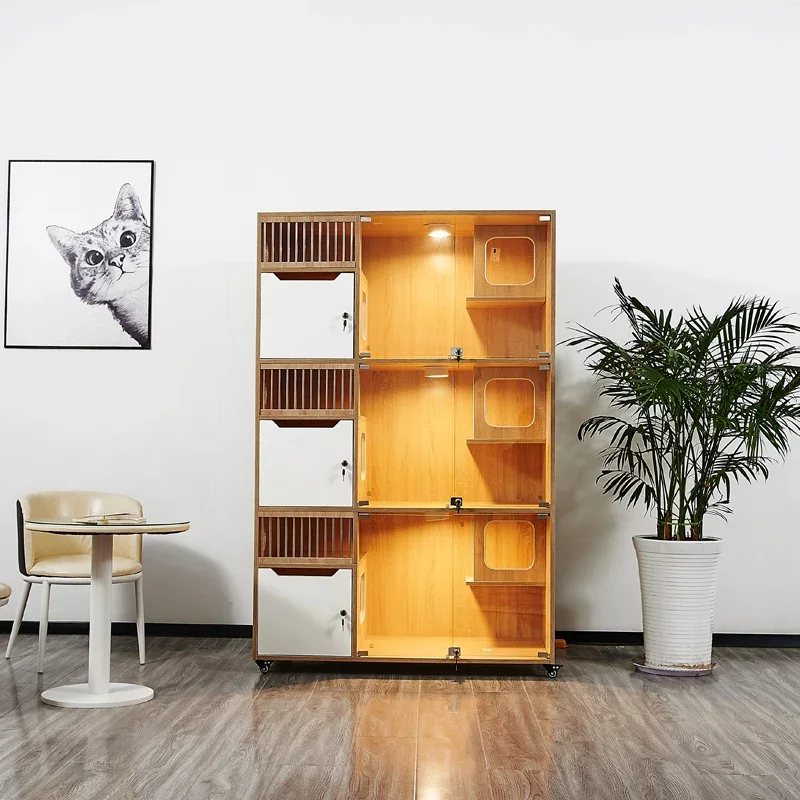 

Cat cage villa solid wood pet foster breeding pet store display cabinet, delivery room, cage cat house custom cat cabinet