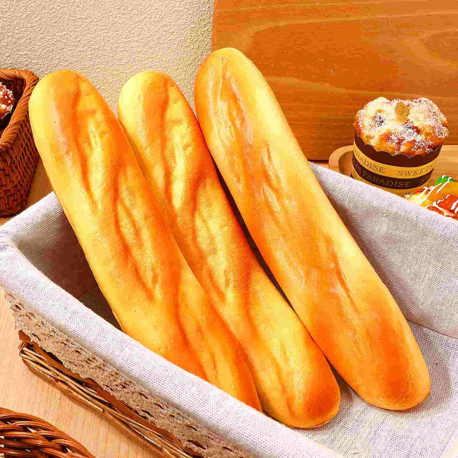 3pcs Simulation Long Bread Photography Props PU Artificial Food DIY Ornament Food Props for Adult Kids Children