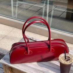 Women Fashion Chic Y2k Wine Red Handbag All Match Vintage Aesthetic Underarm Bags 2024 Summer Design Shoulder Bag Long Handle