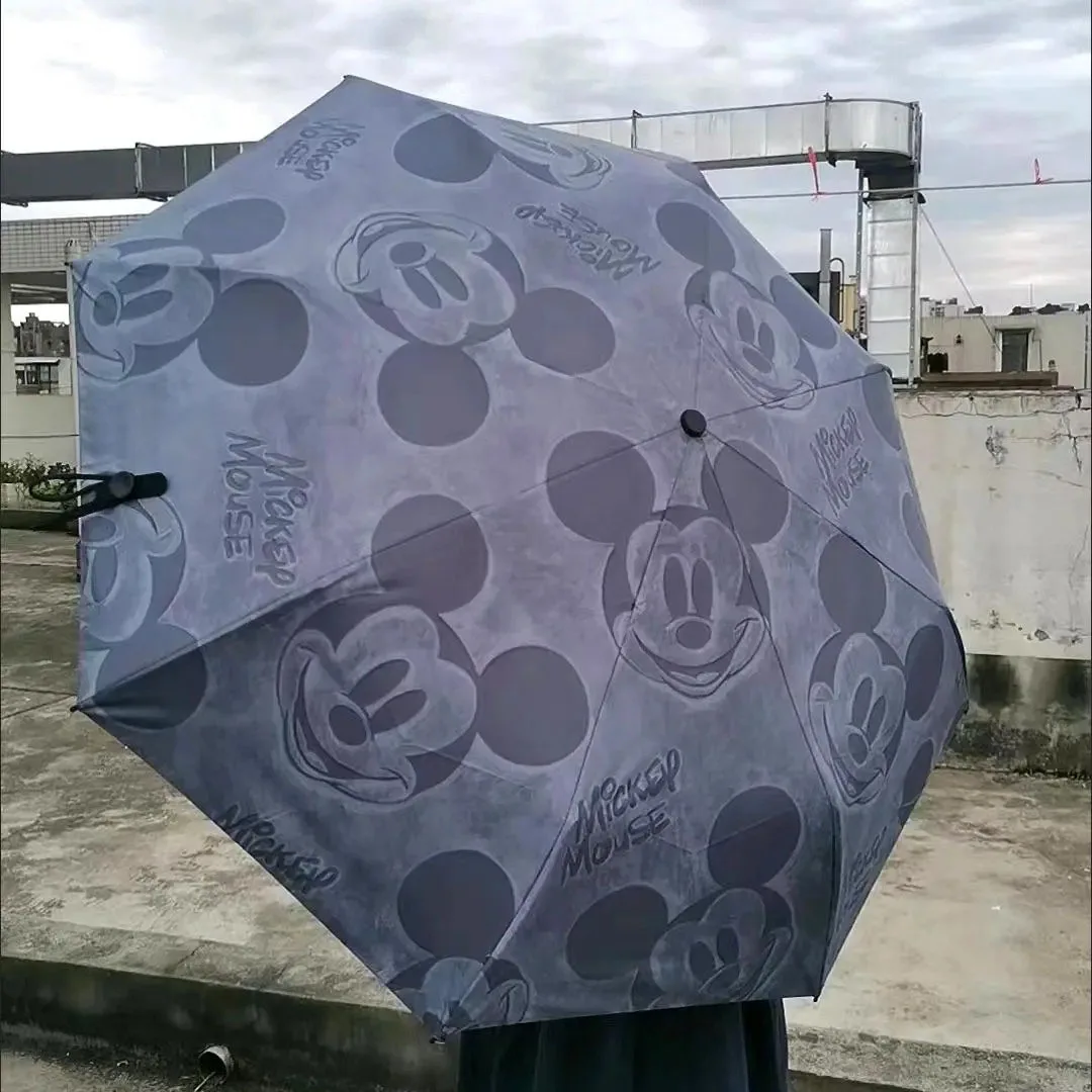 Disney Mickey Umbrella Kawaii Cartoon Mickey Mouse Rain Sun Umbrella Manual Automatic Folding Portable Camping Travel Umbrella