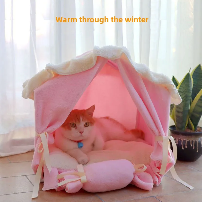 

Warm Detachable Teddy Dog House Nest Winter Proof Villa Sle Pet Bed All Season Universal Cozy Pet elter Burrow