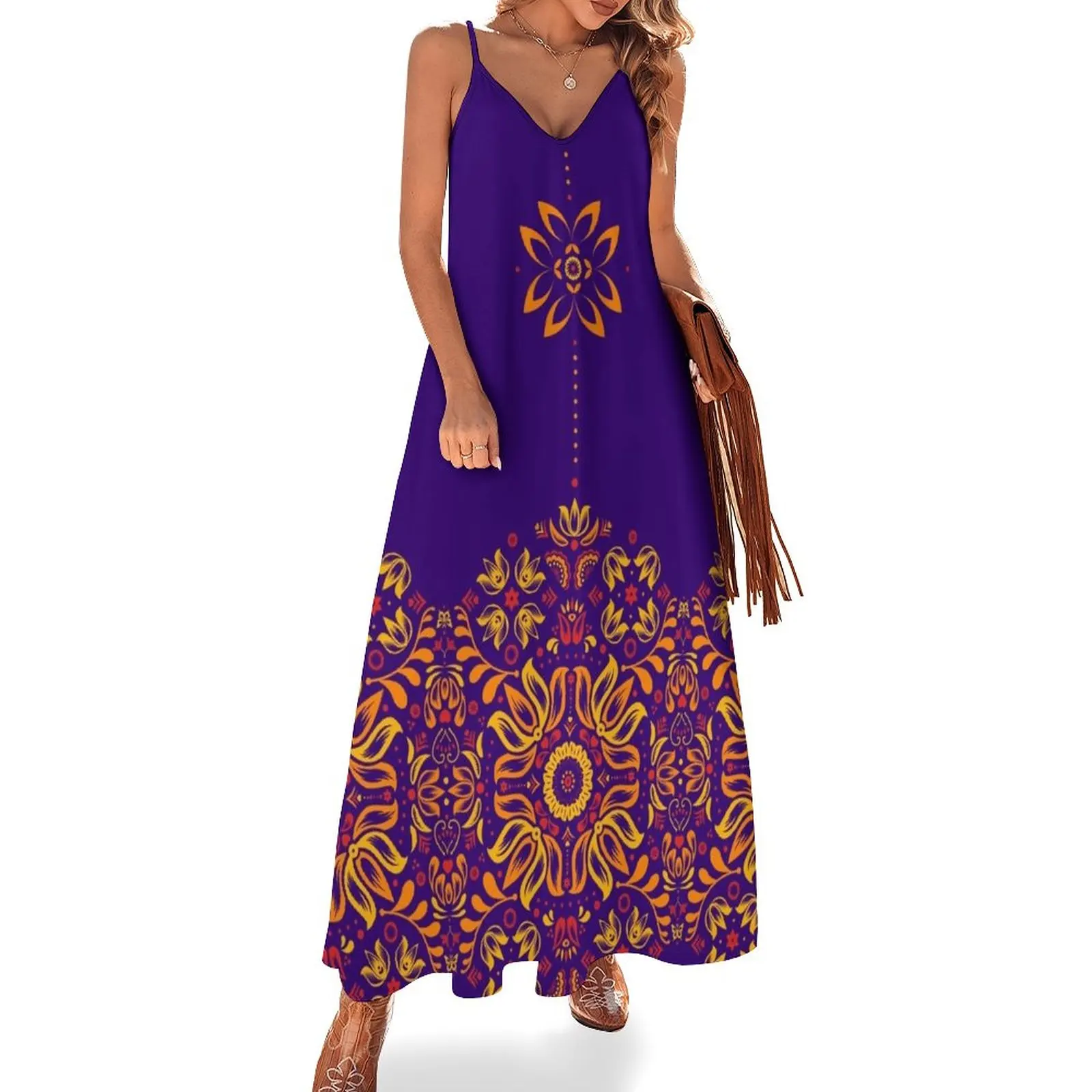 

Fiery Floral Folk Pattern Sleeveless Dress Long dresses dress summer beach outfits for women