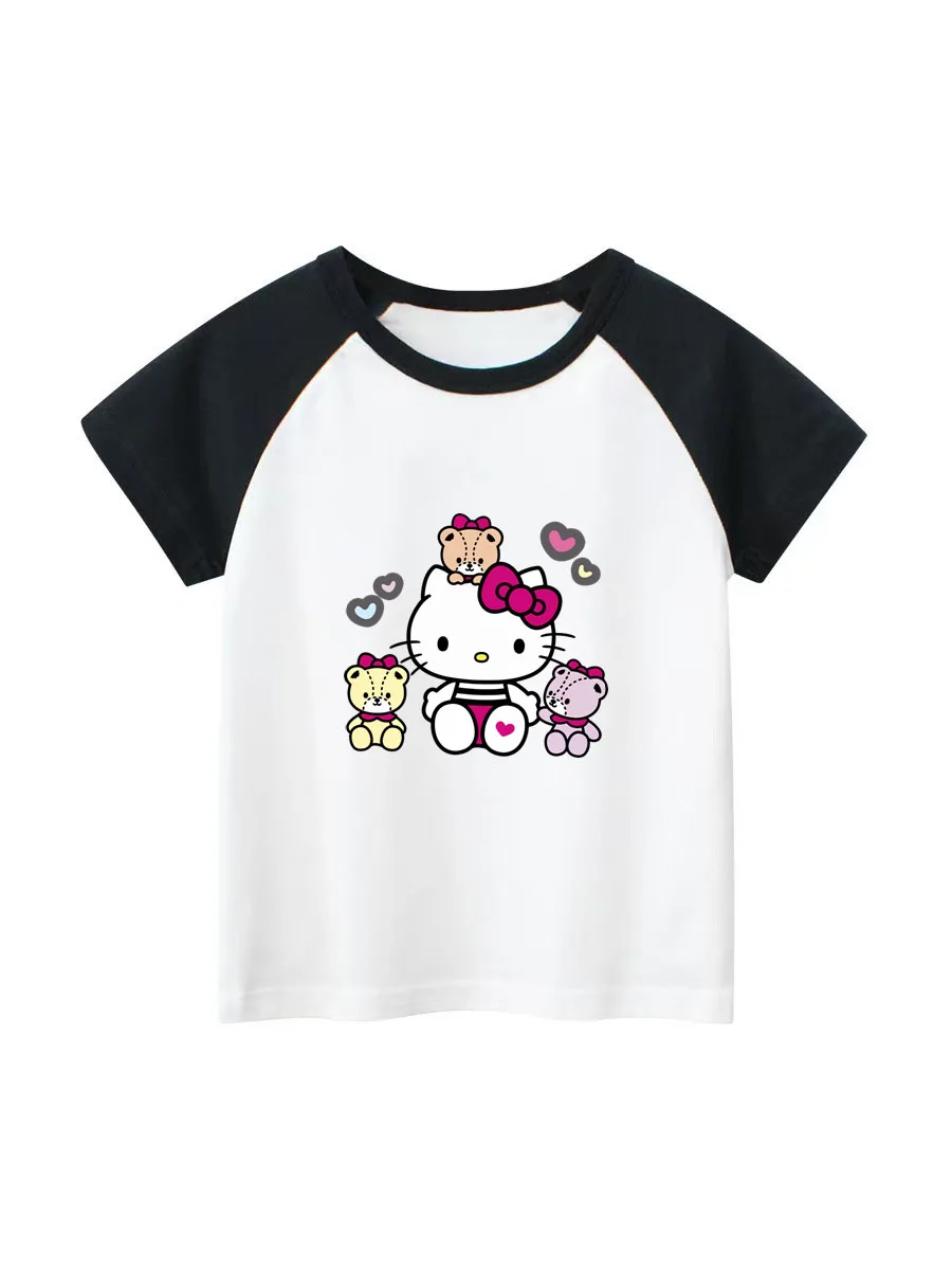 

Girl's Clothing Short Sleeved T-shirt Top Kids' Clothes Pink Hello Kitty Printed Crop Top T-shirt Girls Street Wear Ropa De Niña