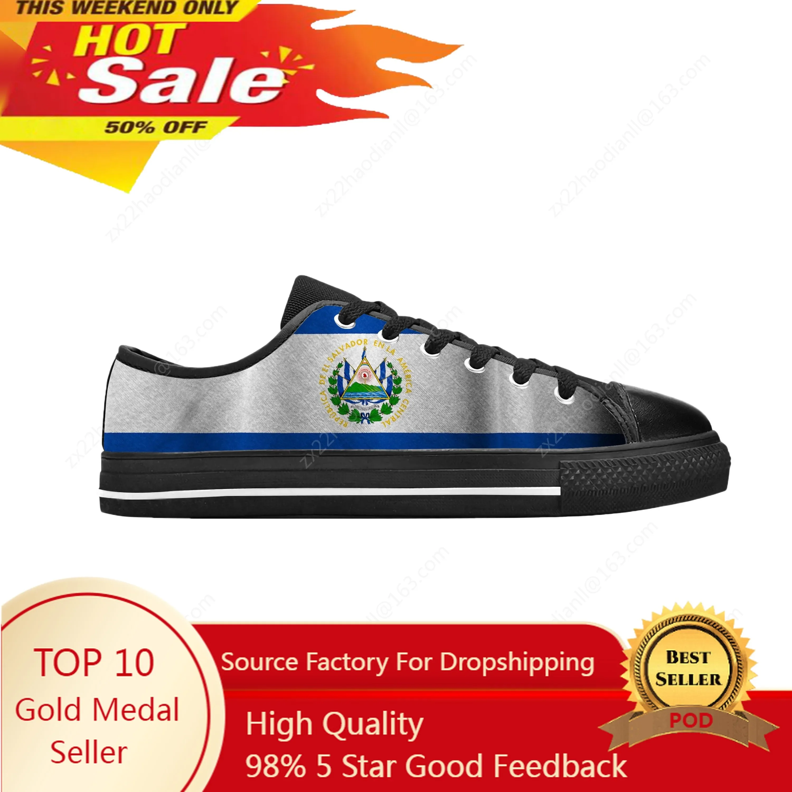 

El Salvador Salvadoran Flag Patriotic Pride Funny Casual Cloth Shoes Low Top Comfortable Breathable 3D Print Men Women Sneakers