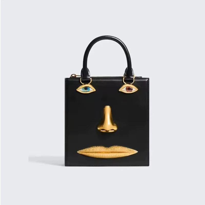 

Mini Face Bag Women High Quality Black Leather Luxury Brands Handbag Jewelry Eyes Gold-tone Metal Shoulder Strap Crossbody Bags